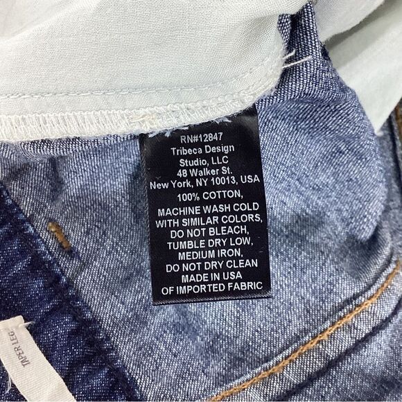 NILI LOTAN Size 25 Paris Crop Drop Crotch Jeans Tapered Leg Blue Denim Raw Edge - Picture 14 of 14